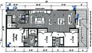 L4 modular home floor plan 3 bedroom 2 bathroom 1624 square feet covered porch tile shower Owl Homes of Fredonia
