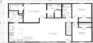 L10 modern ranch modular home floor plan 3 bedroom 2 bathroom 1400 square feet Owl Homes of Fredonia
